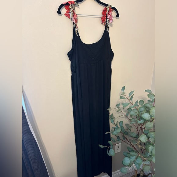 ASOS Black Maxi Dress with Red Floral Embroidered Straps - Picture 5 of 5